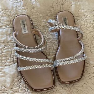 Steve Madden Silver Tan Sandals with Rhinestone Straps